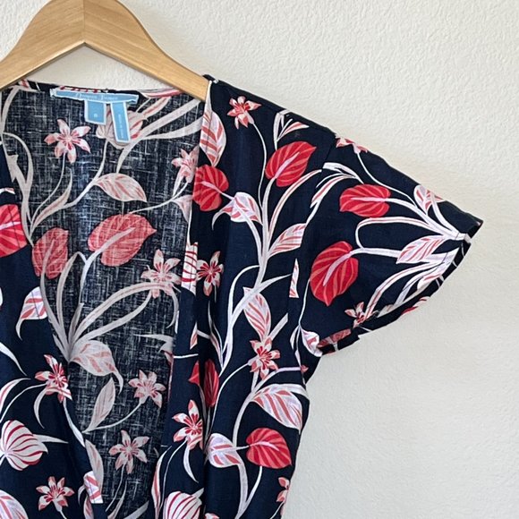 Draper James Floral Short Sleeve Wrap Linen Dress - Picture 4 of 12